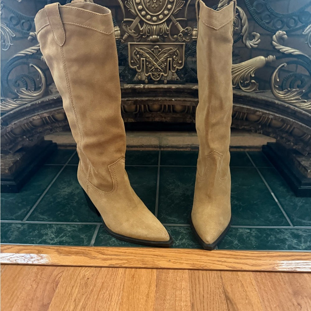 Mango Tan Suede Heeled Boots nwot - Picture 5 of 11